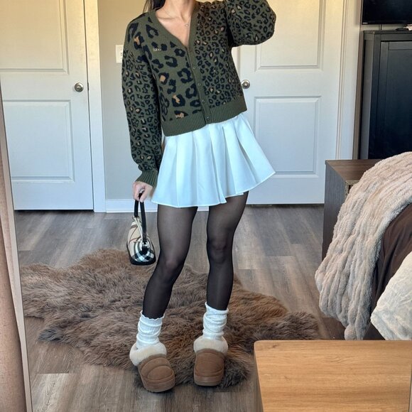 Vans Mix Match Relax Cardigan Leopard Floral Crop Sweater Oversized Preppy Green - Picture 2 of 10